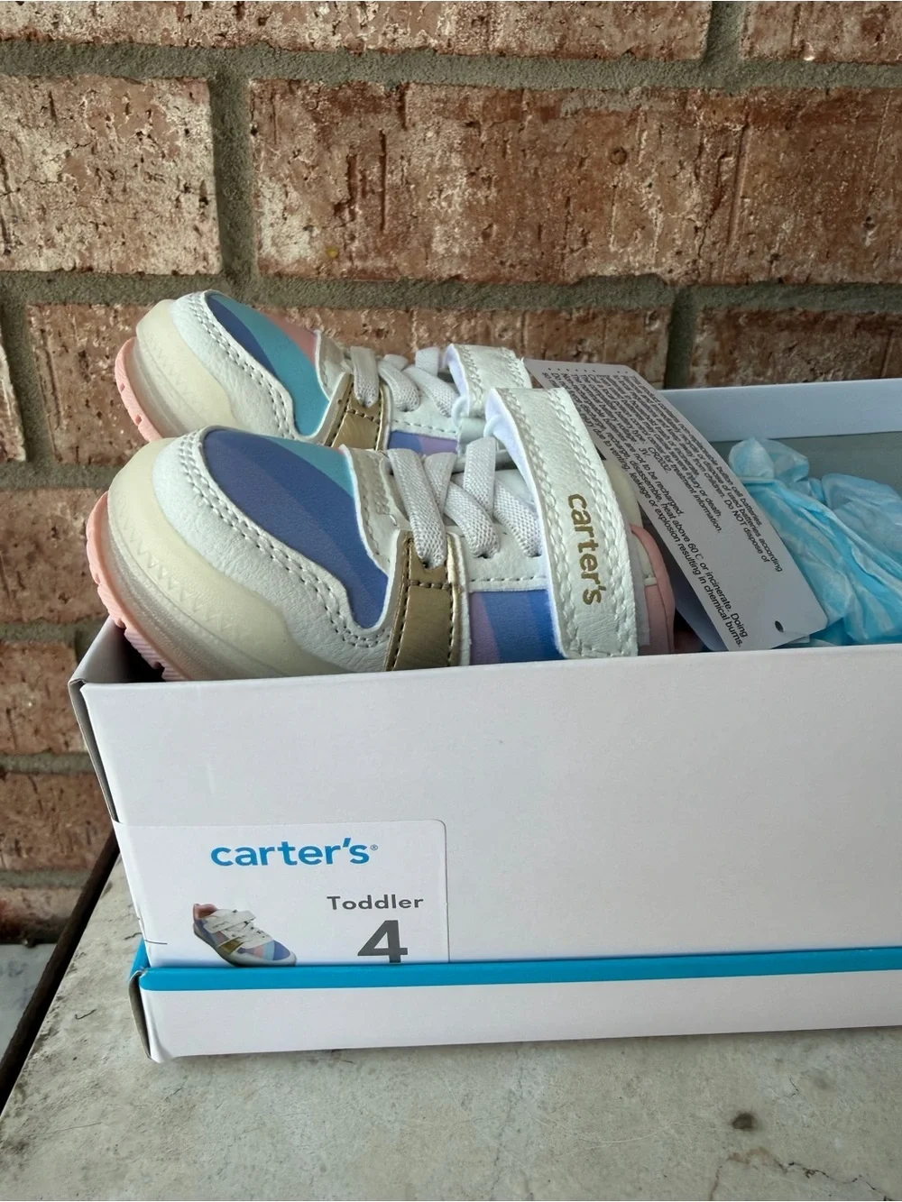 Carter's White LIGHT UP Sneakers with Pink, Blue & Lavender Stripe Accents